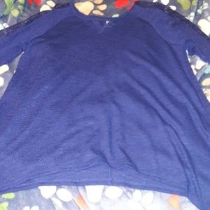 Navy top with lace sleeve